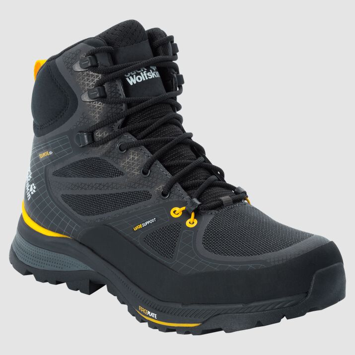 Jack Wolfskin Mens Force Trekker Texapore Mid Walking Boots Black/Yellow 314976HBY